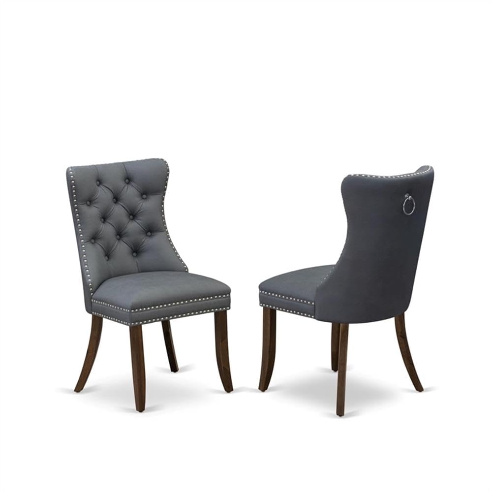 9-Piece Acacia Wood Dining Set with Gray Faux Leather Chairs T55206