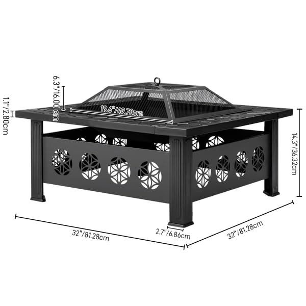 32 Inch Square Wood Burning Fire Pit Table B343240