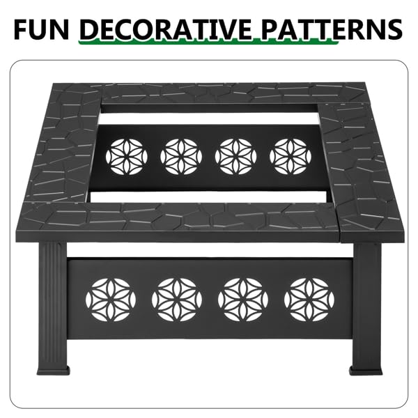 32 Inch Square Wood Burning Fire Pit Table B343240