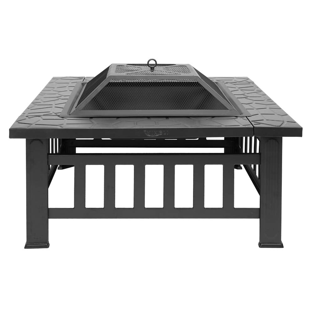 32" Metal Square Fire Pit with Charcoal Rack J2437