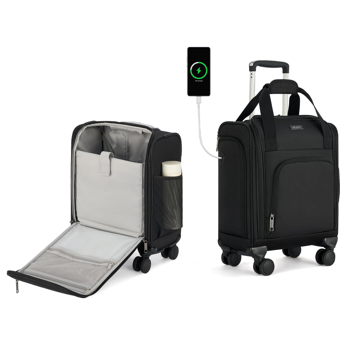 Black 16-inch Underseat Carry On Luggage with Wheels B9977