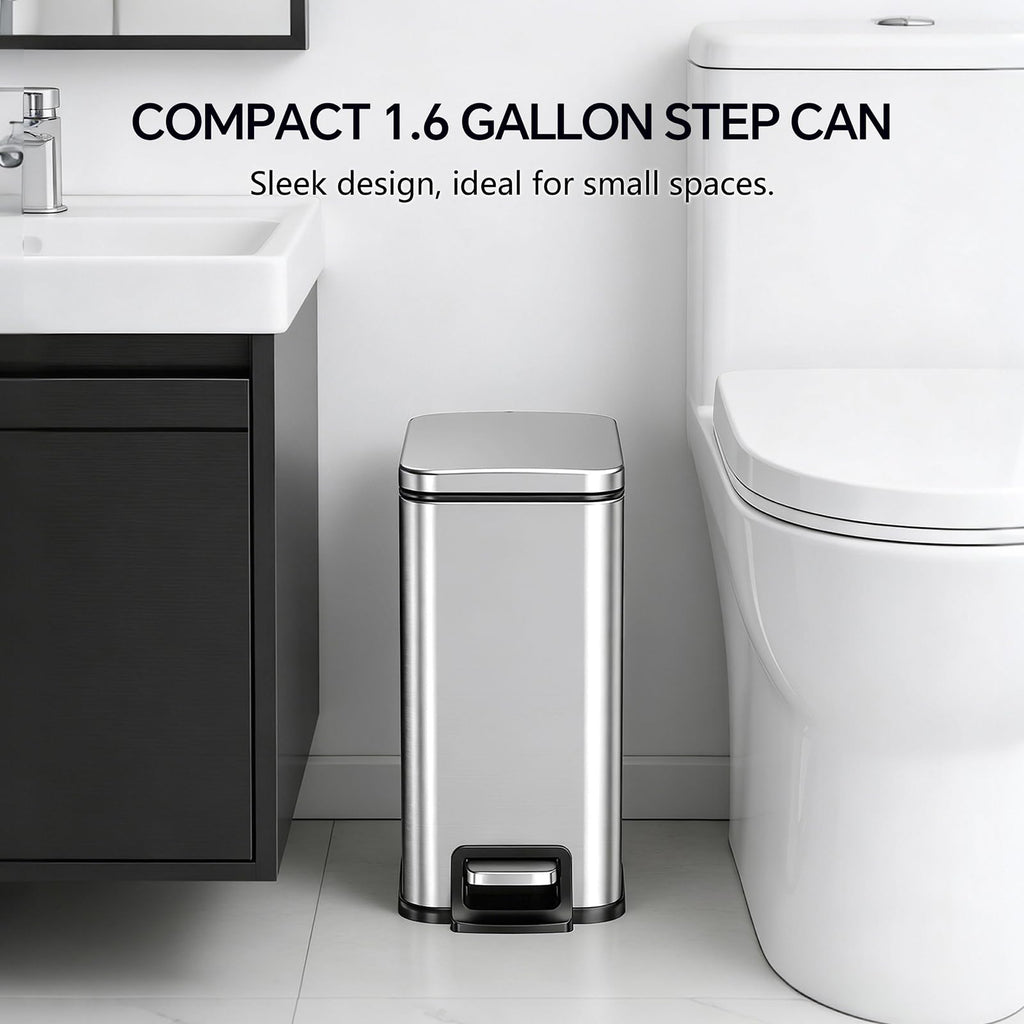 13 Gallon and 1.6 Gallon Stainless Steel Trash Can Set with Lid and Step-on Pedal N14914