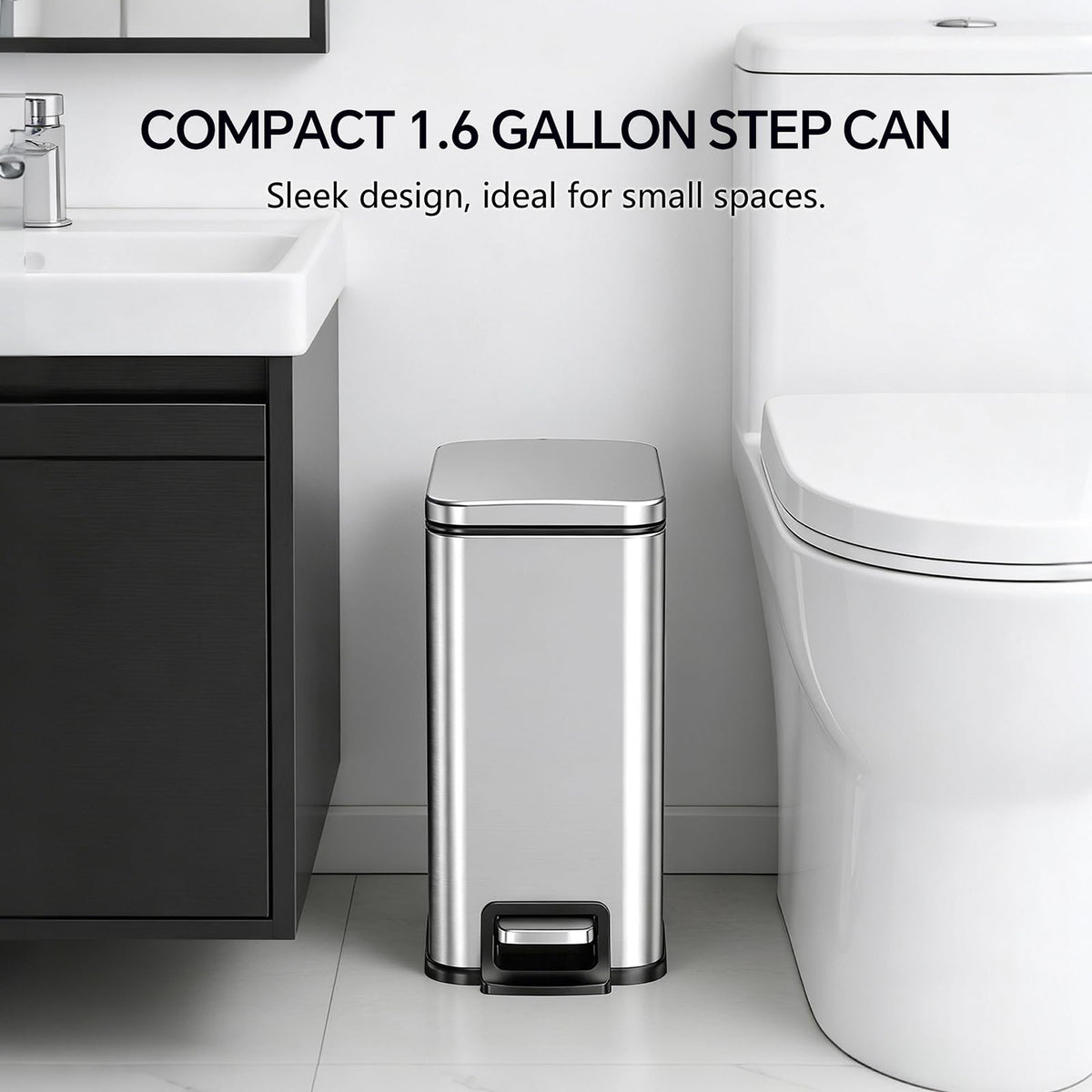13 Gallon and 1.6 Gallon Stainless Steel Trash Can Set with Lid and Step-on Pedal N14914