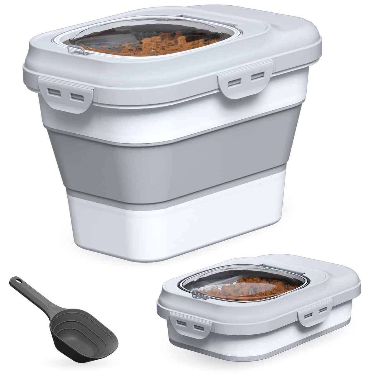 Collapsible Dog Cat Food Storage Container with Scoop Grey Q3496