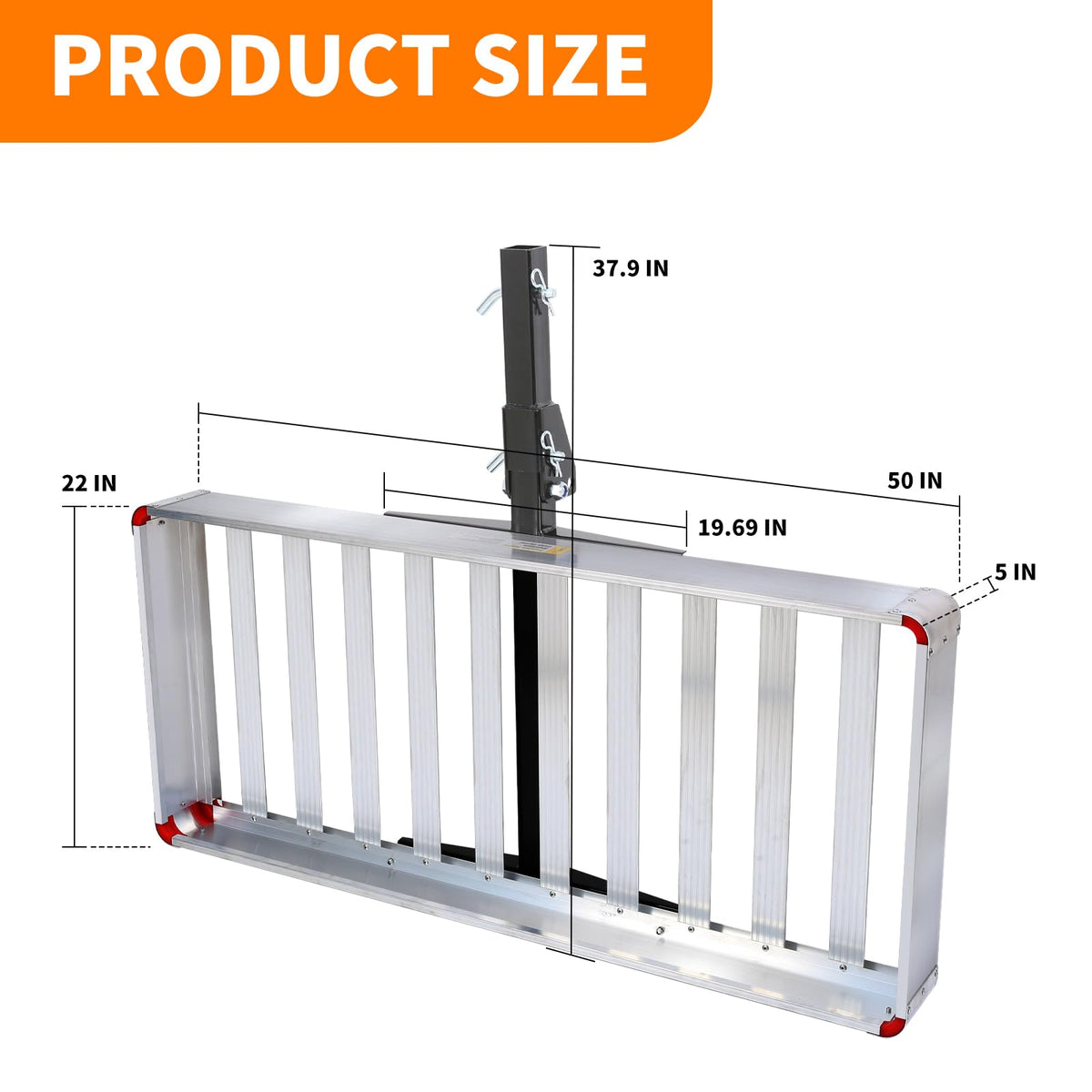 500-lb Capacity 50 inch x 22 inch Folding Aluminum Hitch Mount Cargo Carrier Basket H1737
