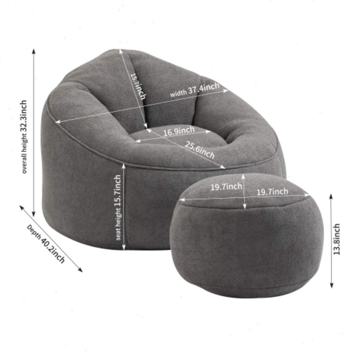 Microfiber Memory Foam Bean Bag Chair with Footstool B8862
