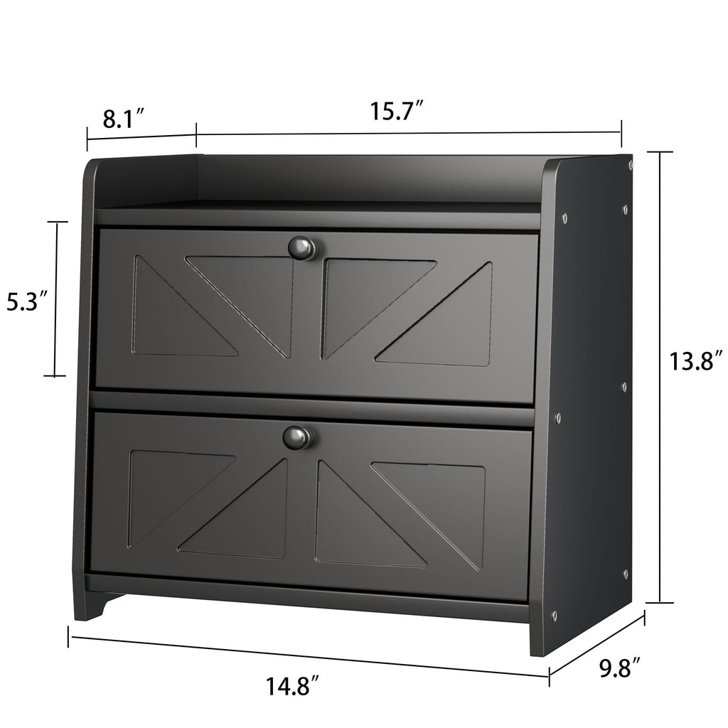Black Double Layer Wooden Bread Box M5529