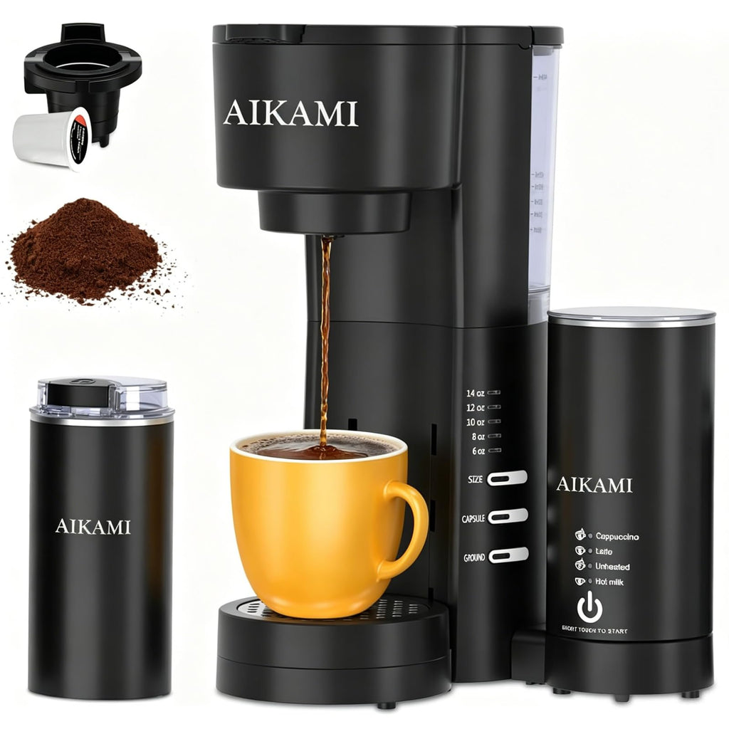 4 IN 1 Single Serve Coffee Maker with Milk Frother and Coffee Grinder U76391