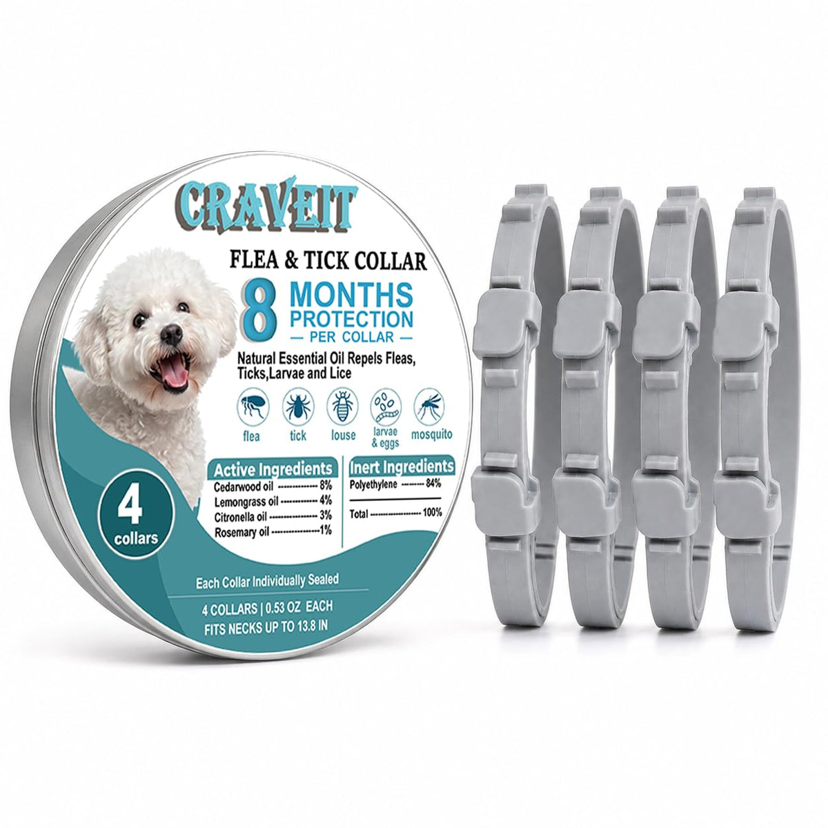 Flea and Tick Collar for Dogs, 4 Pack, Small Dogs Under 18 lbs G22063