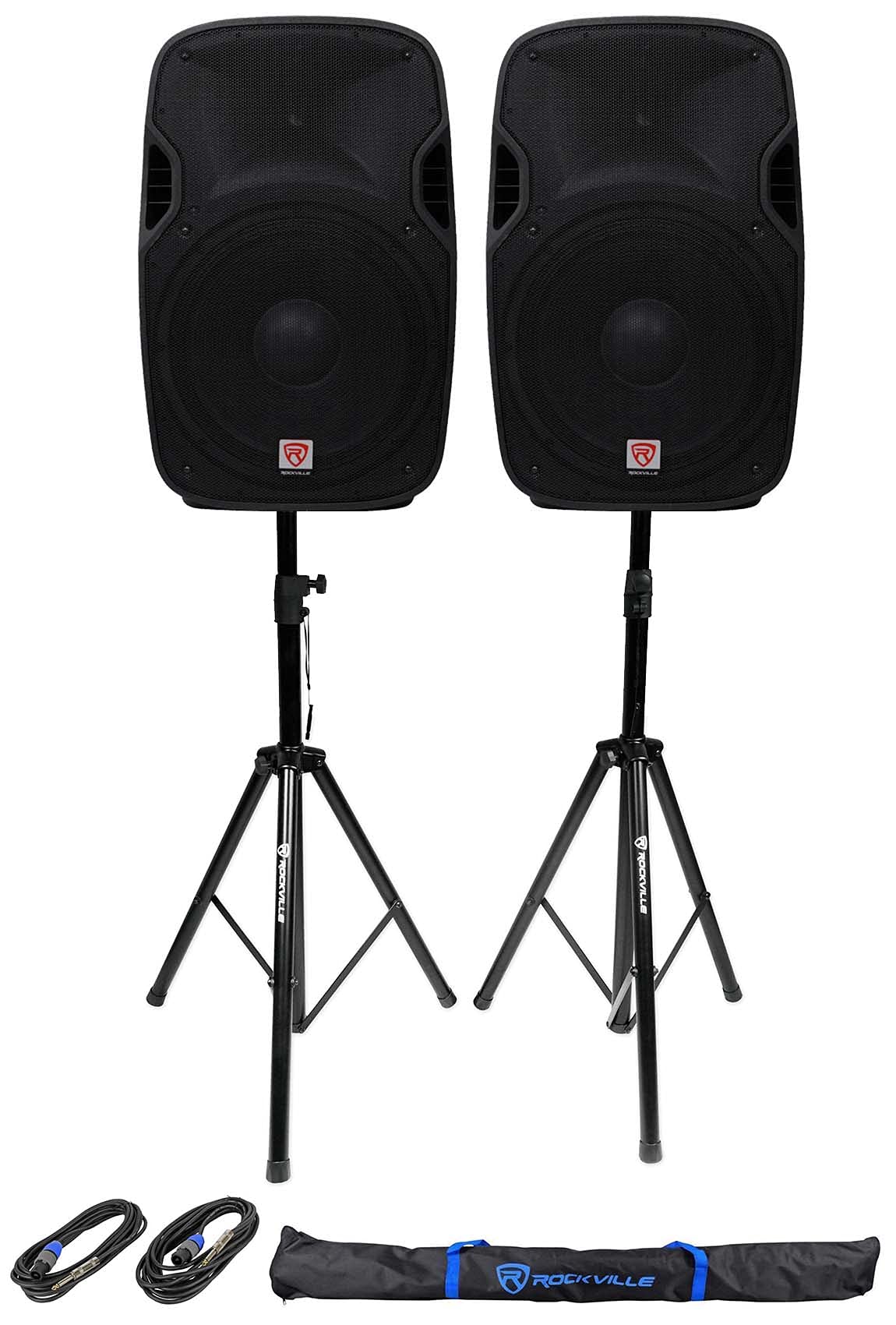 15" Passive 1600W DJ PA Speakers with Tripod Stands and Cables K8783