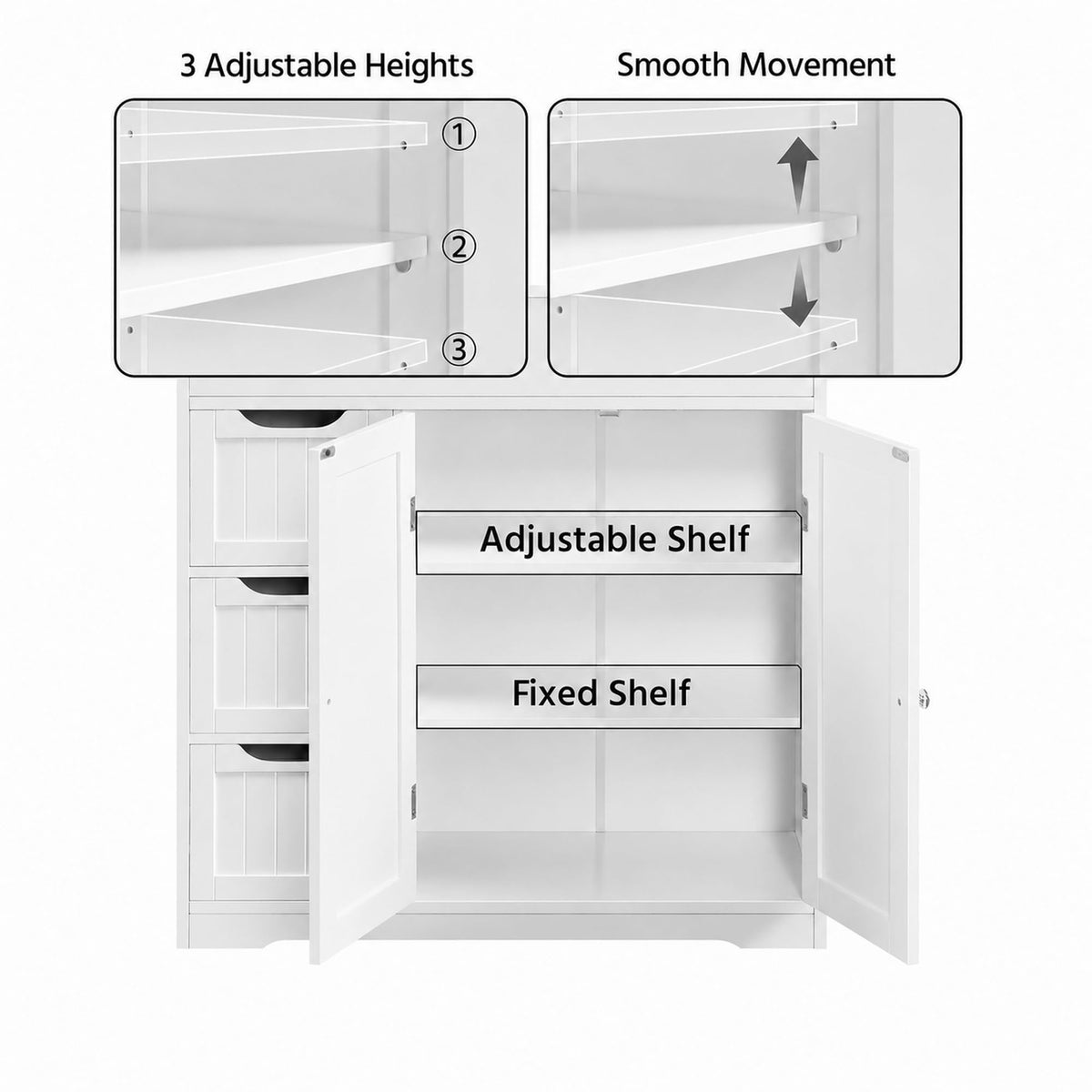 White 4 Drawer 2 Door Bathroom Storage Cabinet Q11998