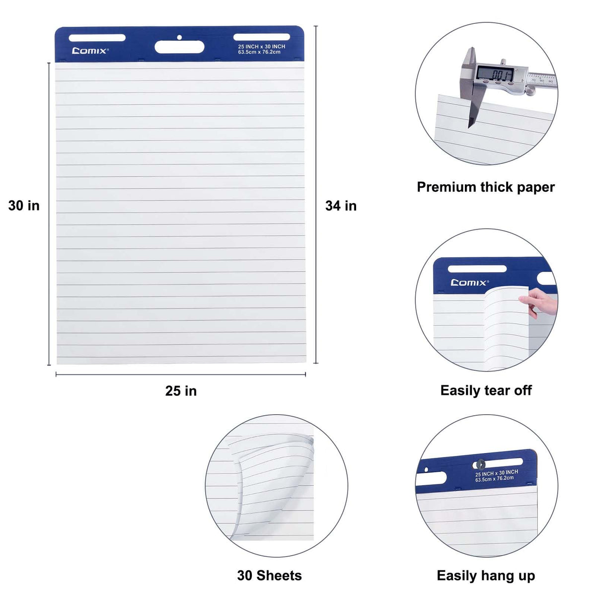 Lined Sticky Easel Pad, 25 x 30 Inches, 30 Sheets/Pad, 2 Pads/Pack D477460