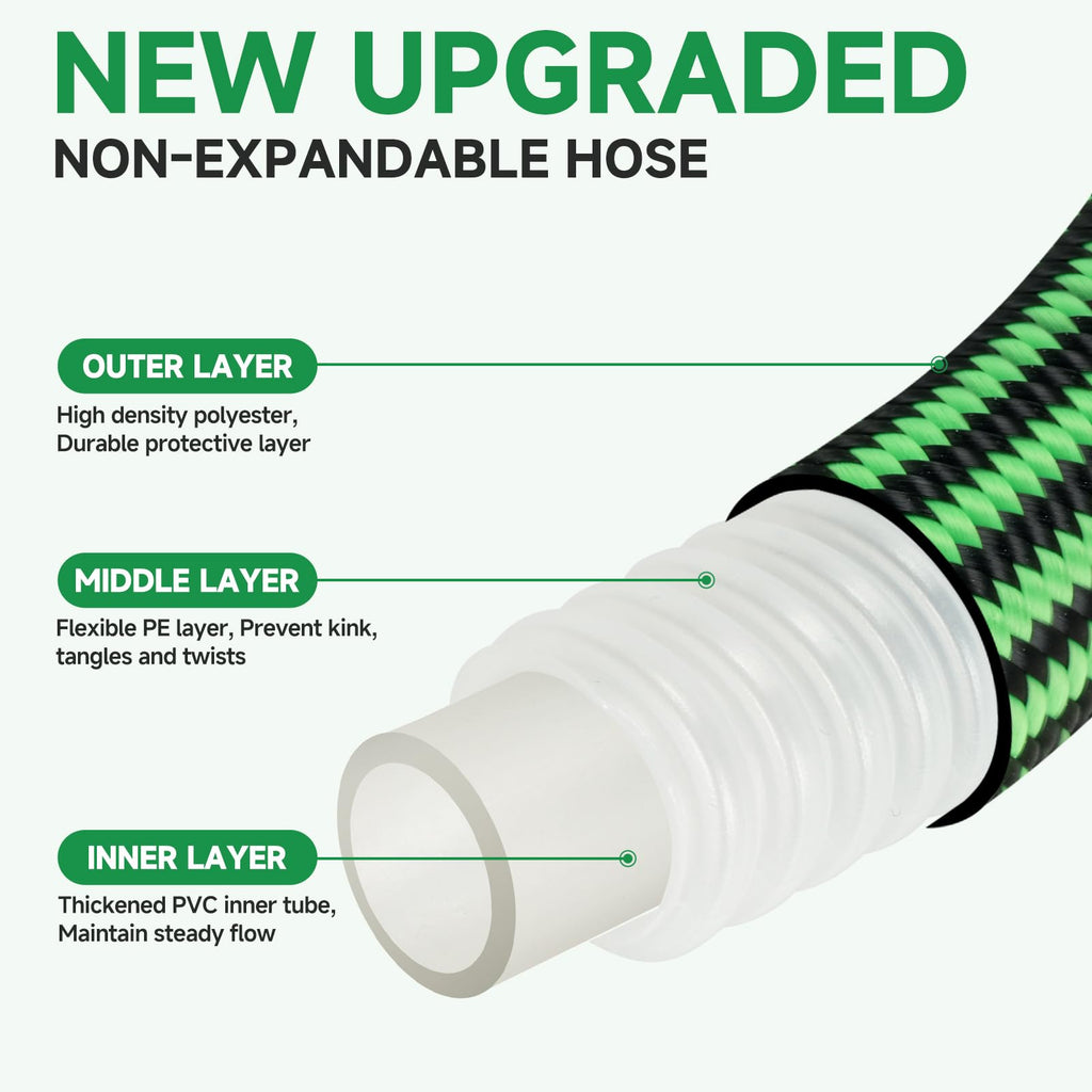 100FT Non-Expandable Kink-Free Garden Hose with Spray Nozzle G1456