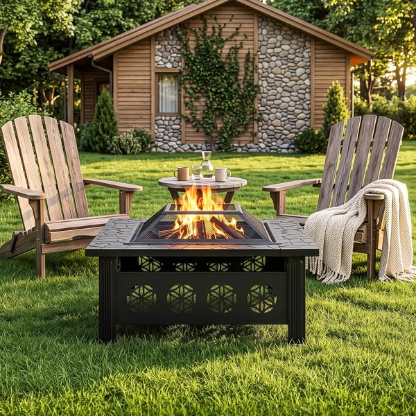 32 Inch Square Wood Burning Fire Pit Table B343240