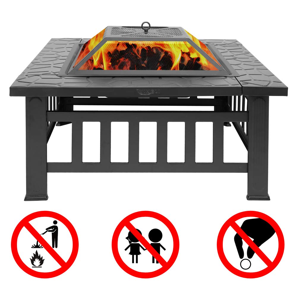 32" Metal Square Fire Pit with Charcoal Rack J2437
