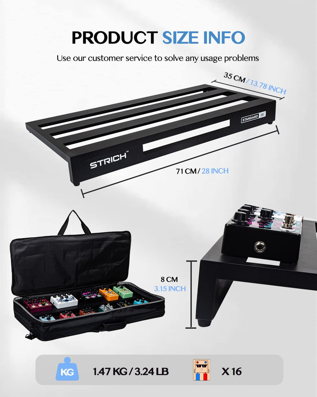 Aluminum Alloy Lightweight 28'' x 13.78'' Extra Large Guitar Pedal Board with Carry Bag S223005