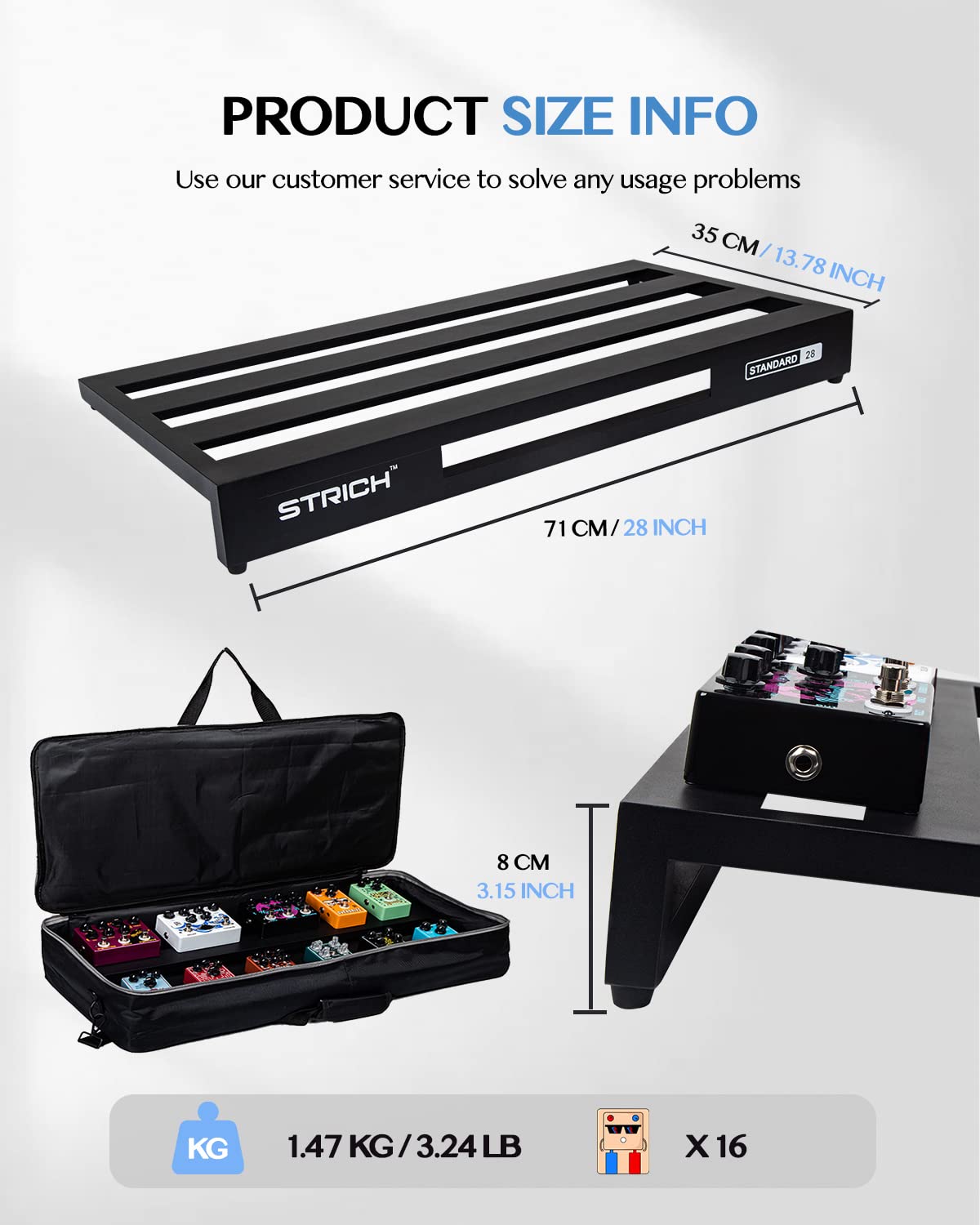 Aluminum Alloy Lightweight 28'' x 13.78'' Extra Large Guitar Pedal Board with Carry Bag S223005