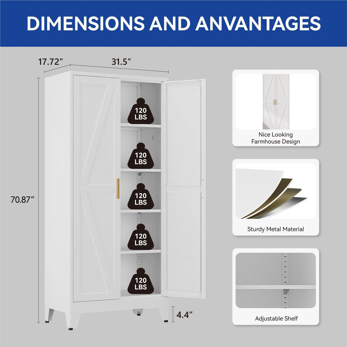 Metal Wardrobe Closet with Doors, 71'' Tall Steel Armoire with Shelves C76329