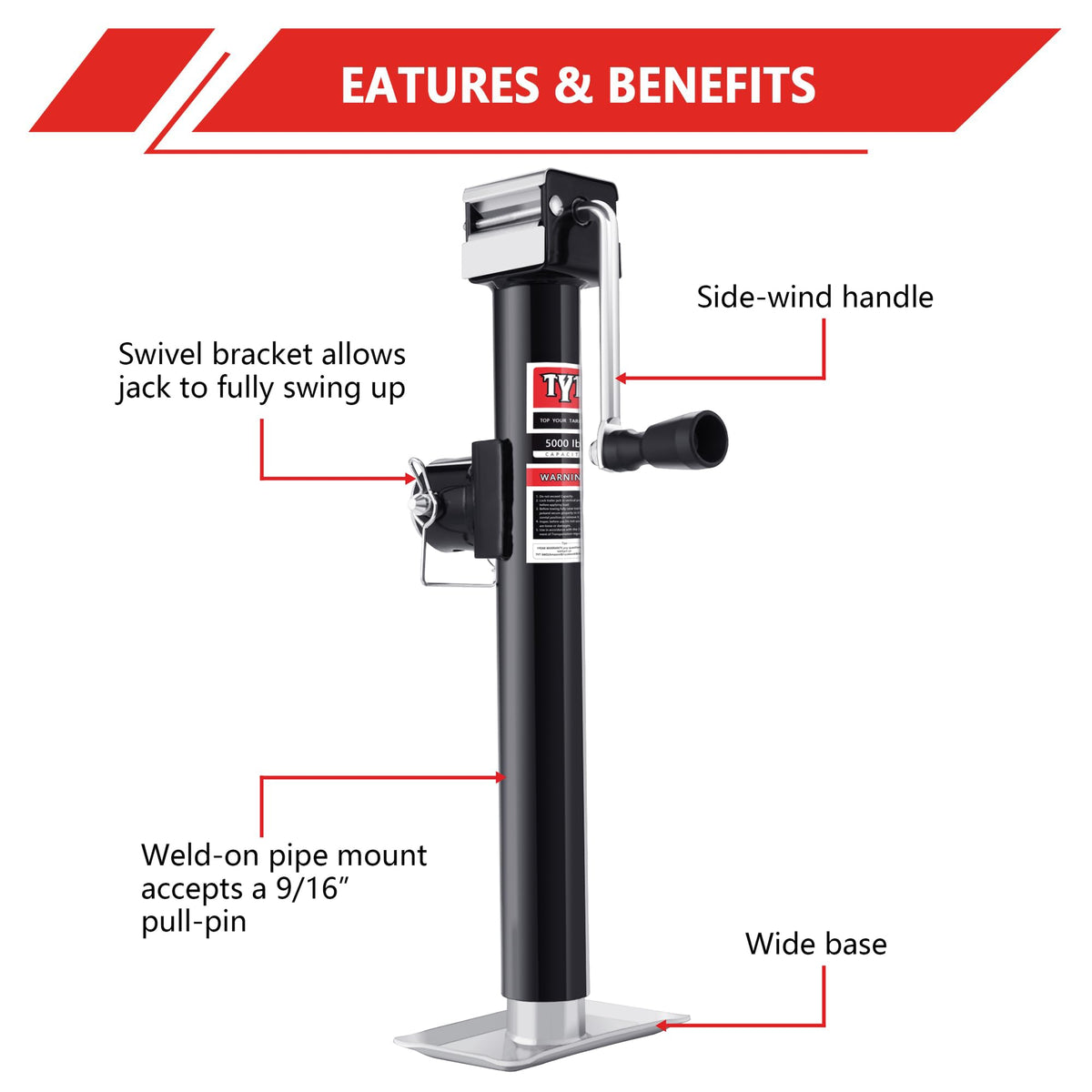 5000lbs Weld On Swivel Trailer Jack, 15" Vertical Travel E762