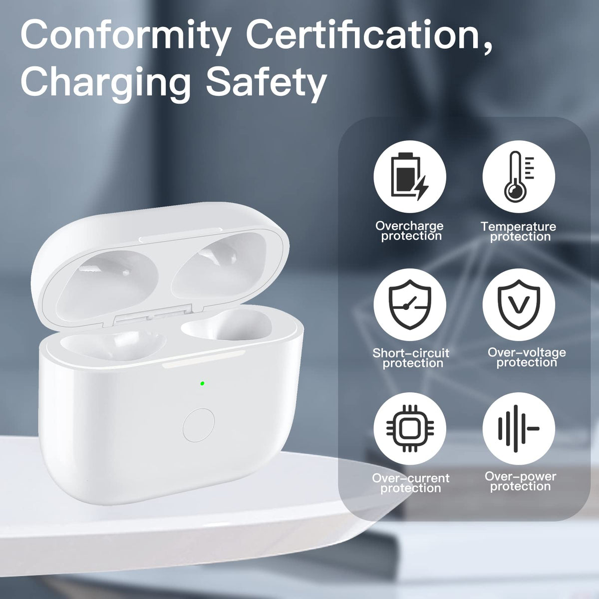 White Wireless Charging Case Replacement with Bluetooth Pairing Sync Button X619