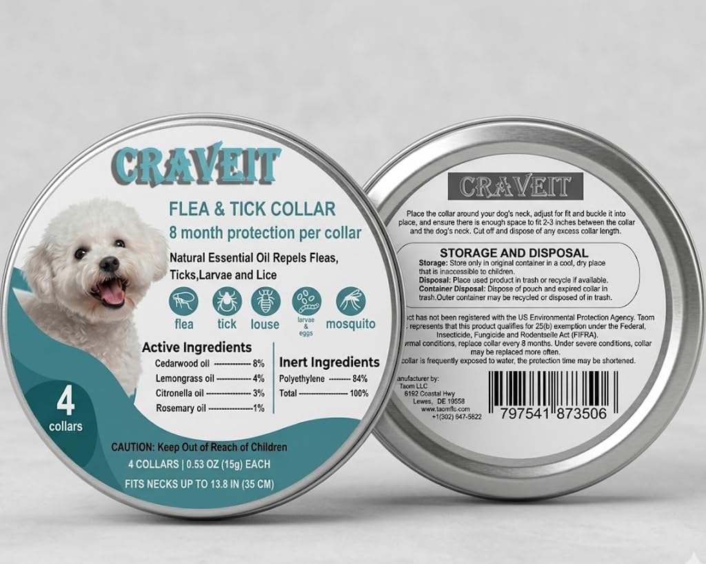 Flea and Tick Collar for Dogs, 4 Pack, Small Dogs Under 18 lbs G22063