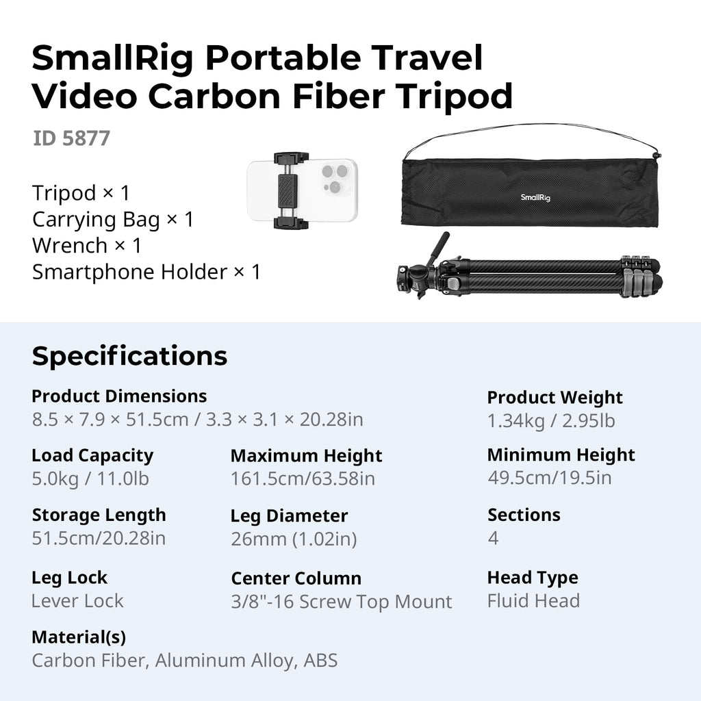 Carbon Fiber Compact Travel Tripod with Fluid Head T96955