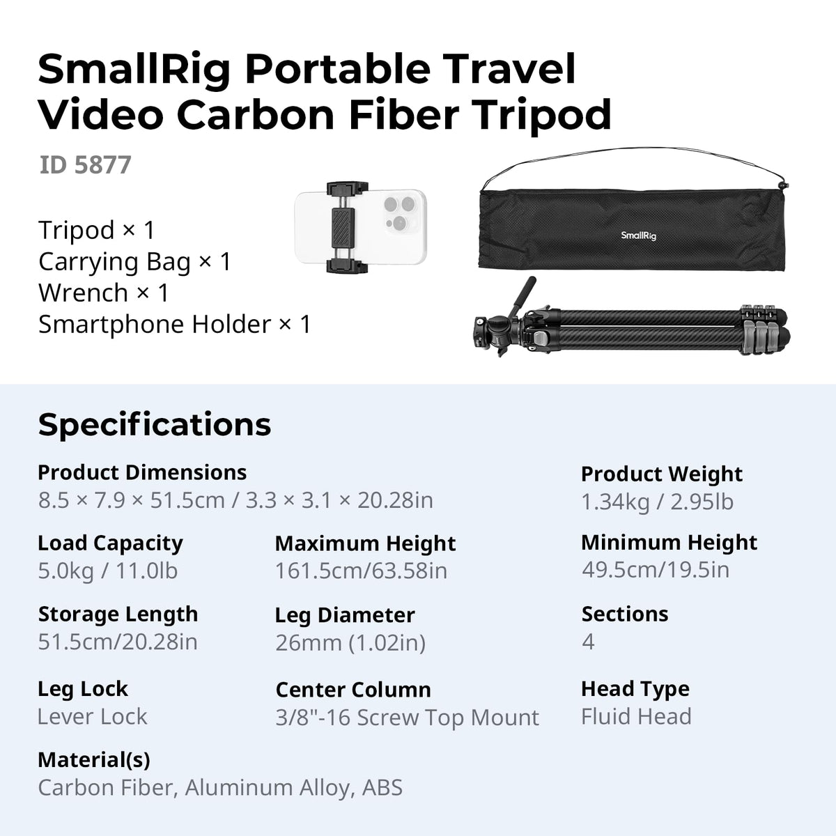 Carbon Fiber Compact Travel Tripod with Fluid Head T96955