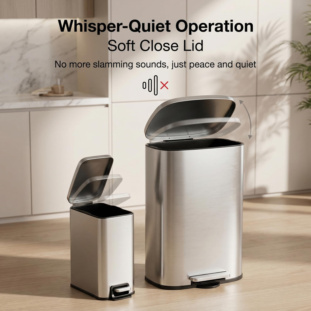 13 Gallon and 1.6 Gallon Stainless Steel Trash Can Set with Lid and Step-on Pedal N14914