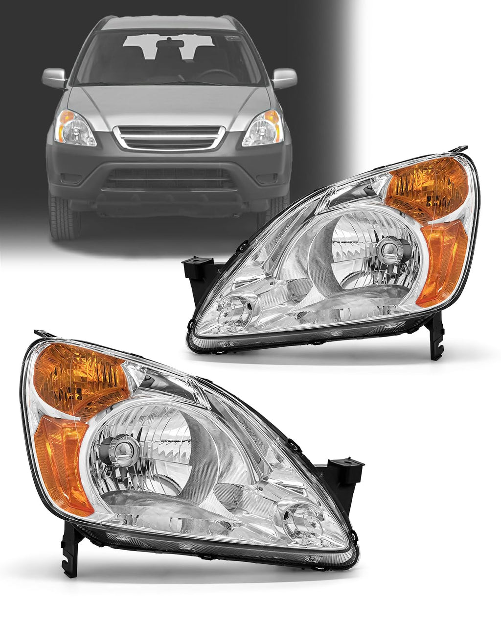 Headlamp Assembly with Chrome Housing Amber Reflector Driver and Passenger Sides F9896