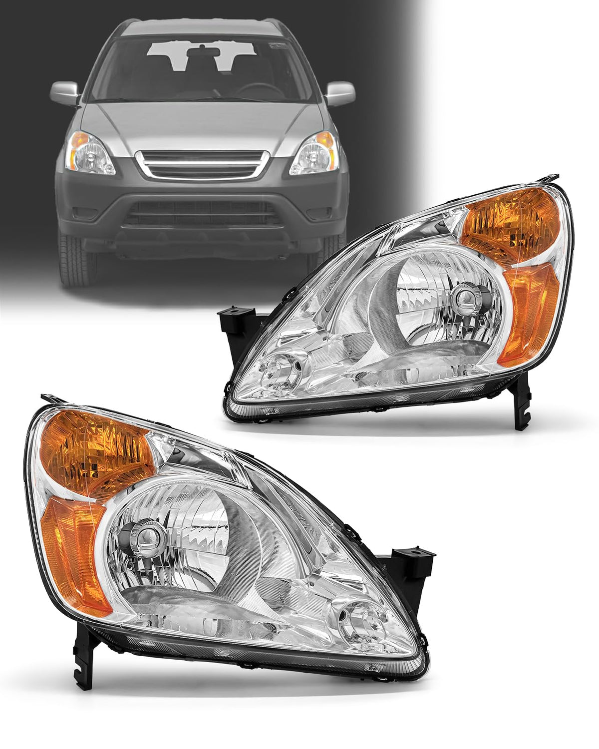 Headlamp Assembly with Chrome Housing Amber Reflector Driver and Passenger Sides F9896