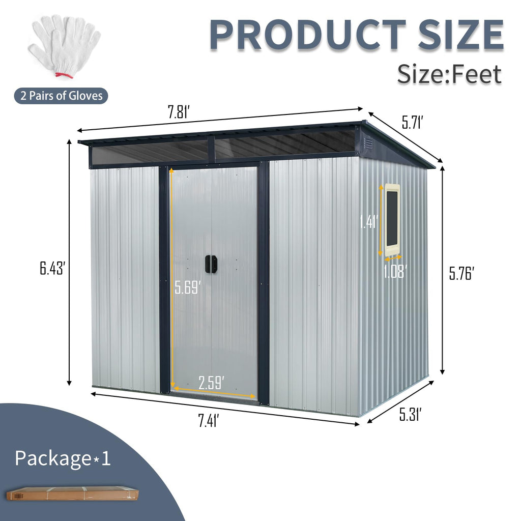 8 x 6 FT Metal Storage Shed with Lockable Sliding Doors E47038