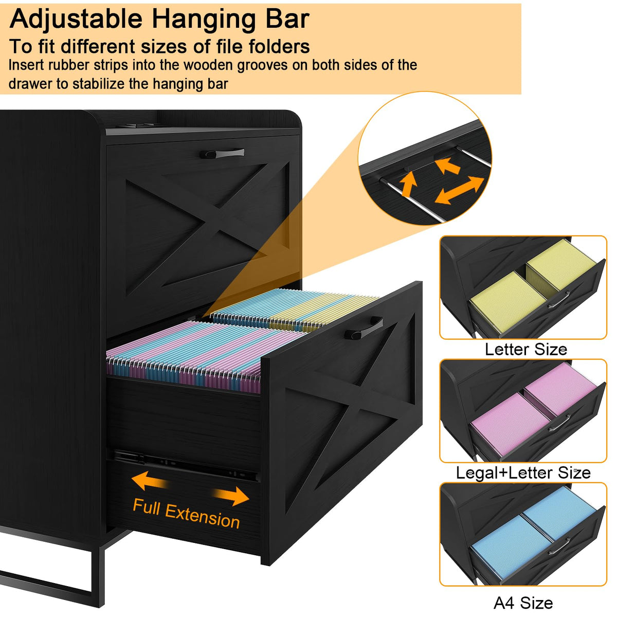 2 Drawer Black Lateral File Cabinet with Charging Station U376