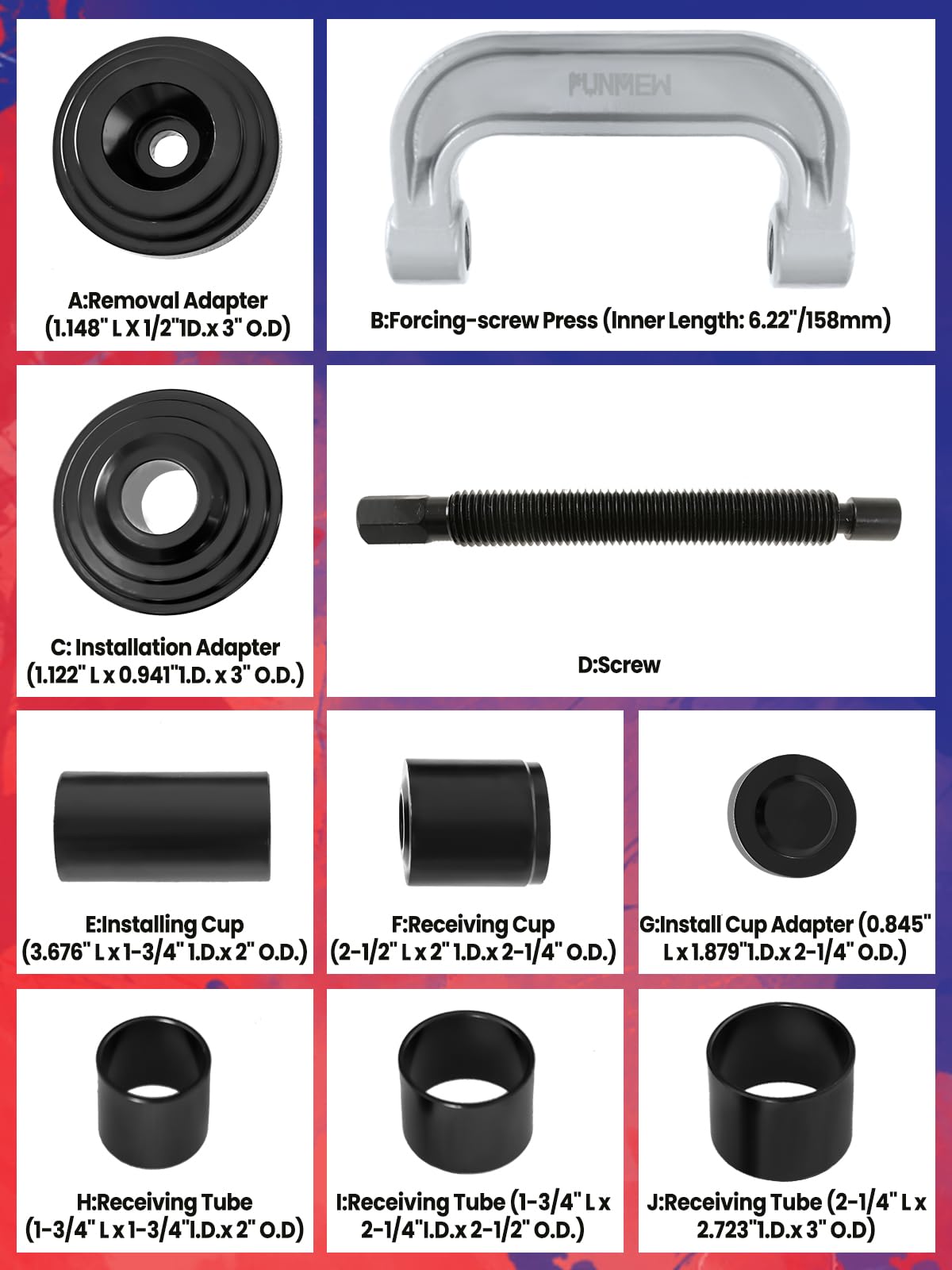 10 pcs Ball Joint Press & U Joint Removal Tool Kit with 4 * 4 Adapters H48957
