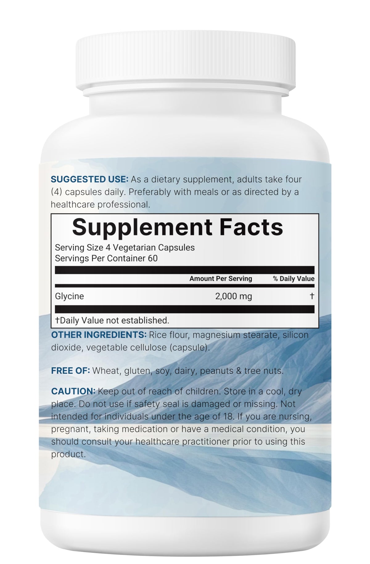 Glycine 2,000mg 240 Veggie Capsules Double Strength Amino Acids M90646