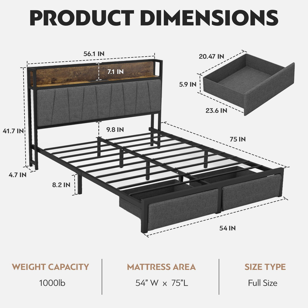 Full Size Storage Bed Frame with Headboard X12442