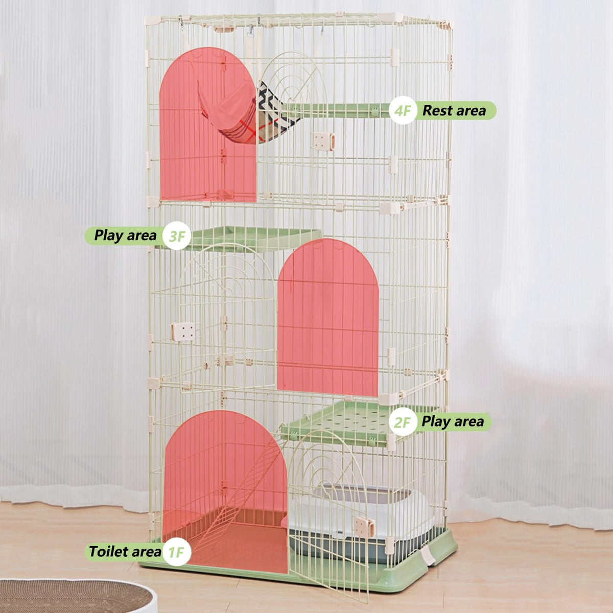 3/4-Tier Wire Cat Cage Playpen Kennel with Hammock I758903