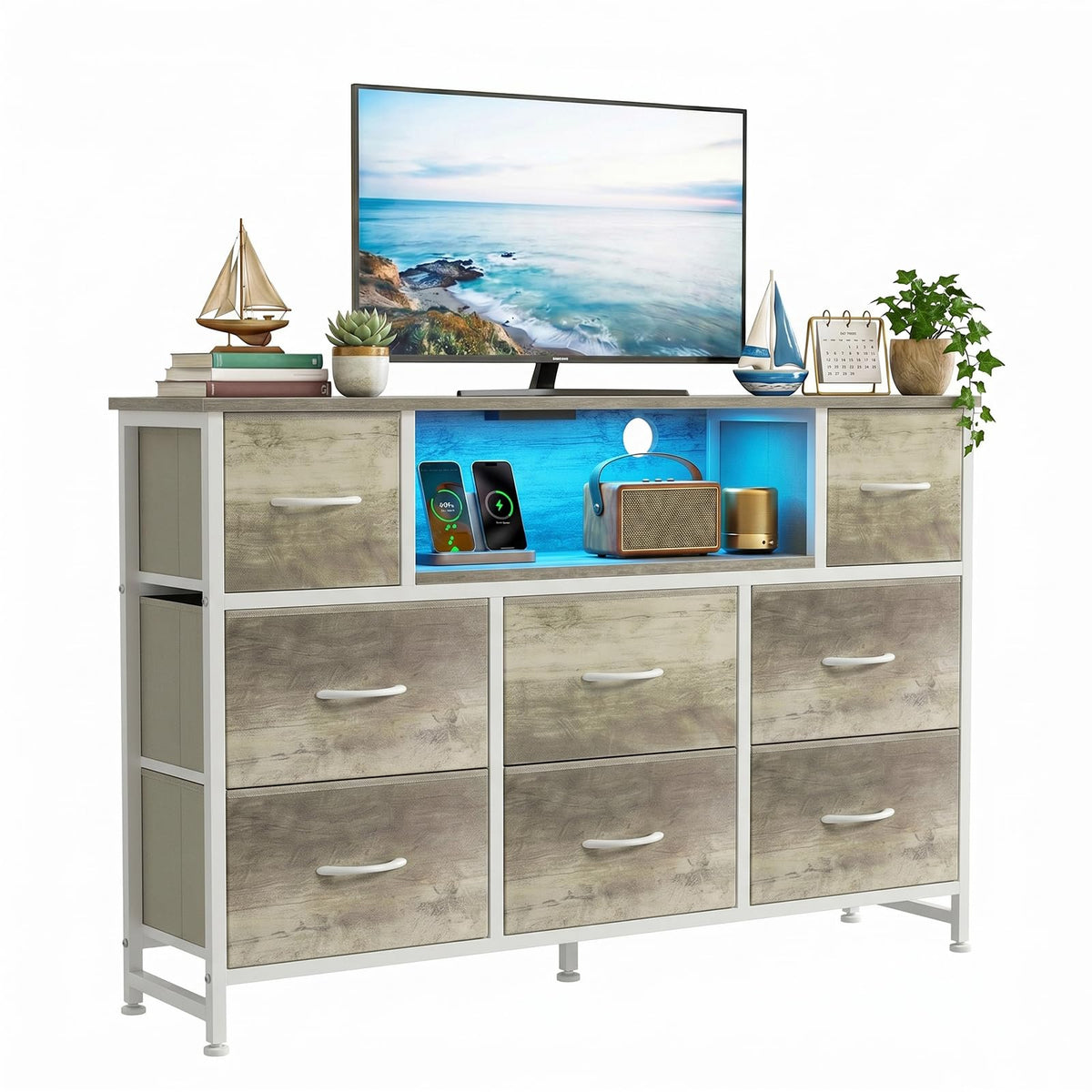 8 Drawer TV Stand with Charging Station B480