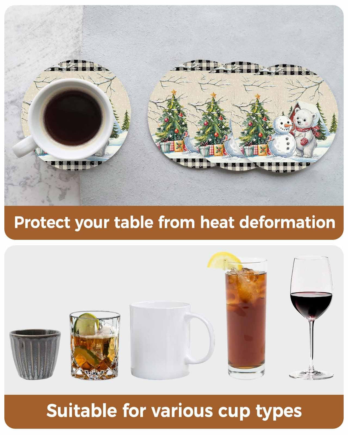 Set of 6 Christmas Coasters with Holder Absorbent Stone Ceramic G258