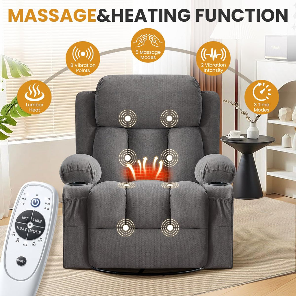 Swivel Rocker Recliner Chair with Vibration Massage & Lumbar Heating A72160