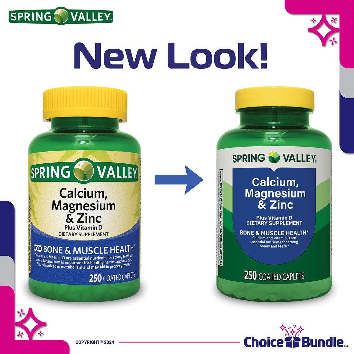 Calcium Magnesium Zinc Plus Vitamin D Caplets 250 Ct 2 pk P403979