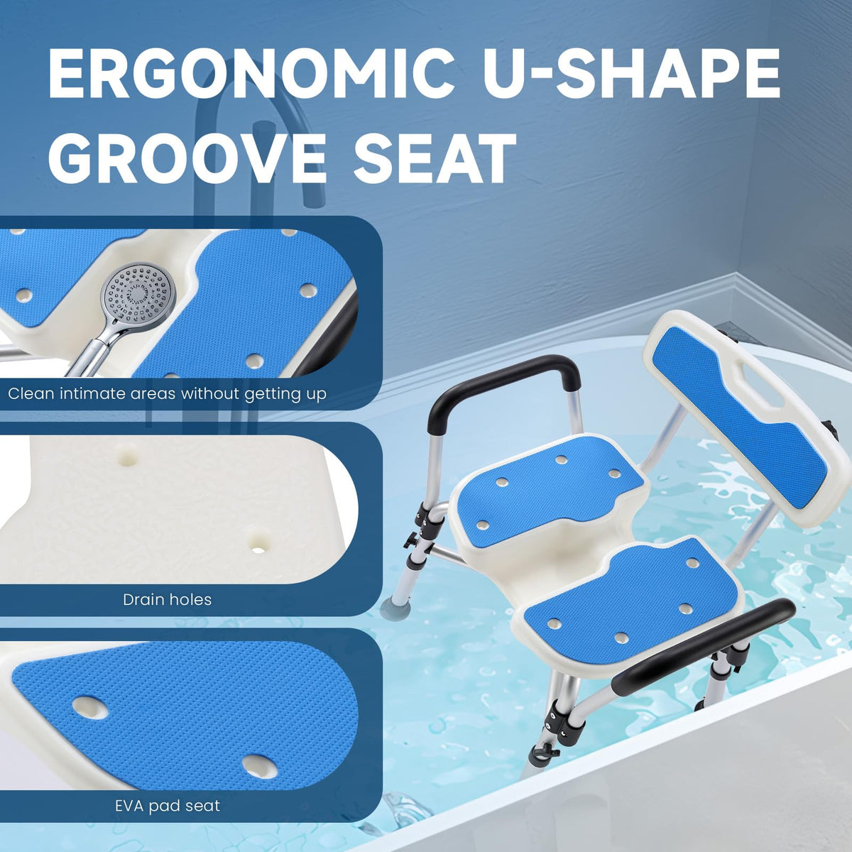 U-Shaped Shower Chair with Arms & Back I30957