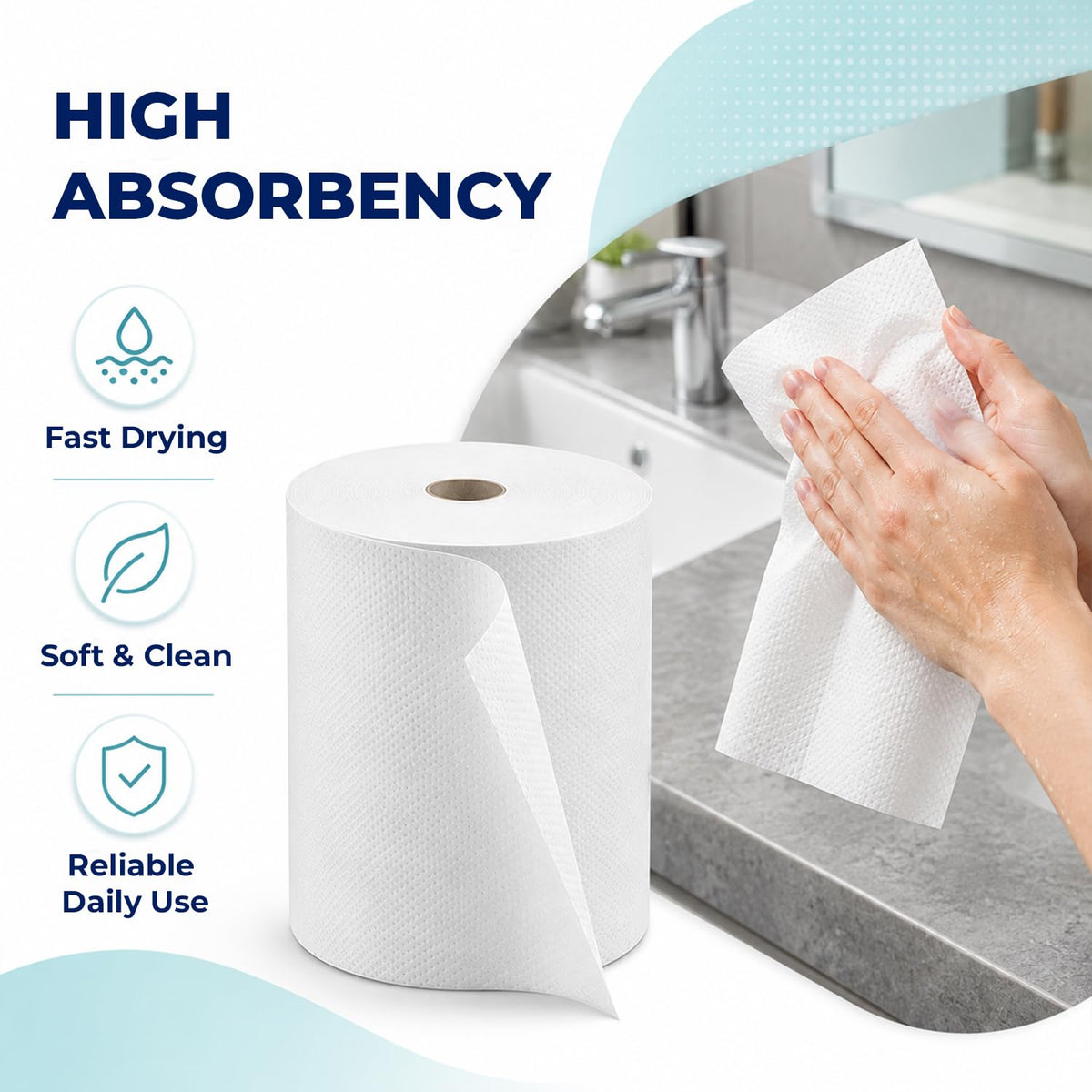 White Hardwound Paper Hand Roll Towel 6 Rolls E44676