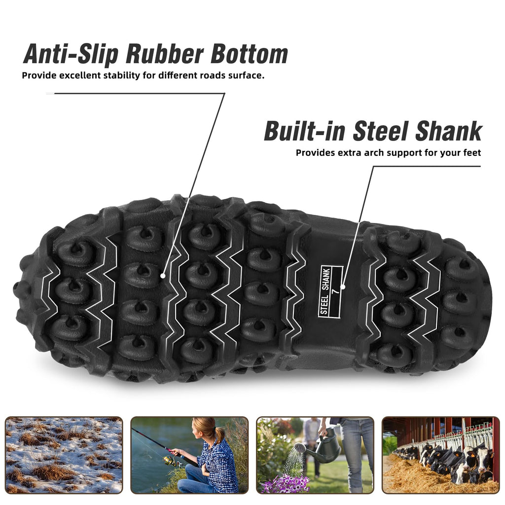 Rubber Boots with Steel Shank, 6mm Neoprene Mid Calf Rain Boots C9684