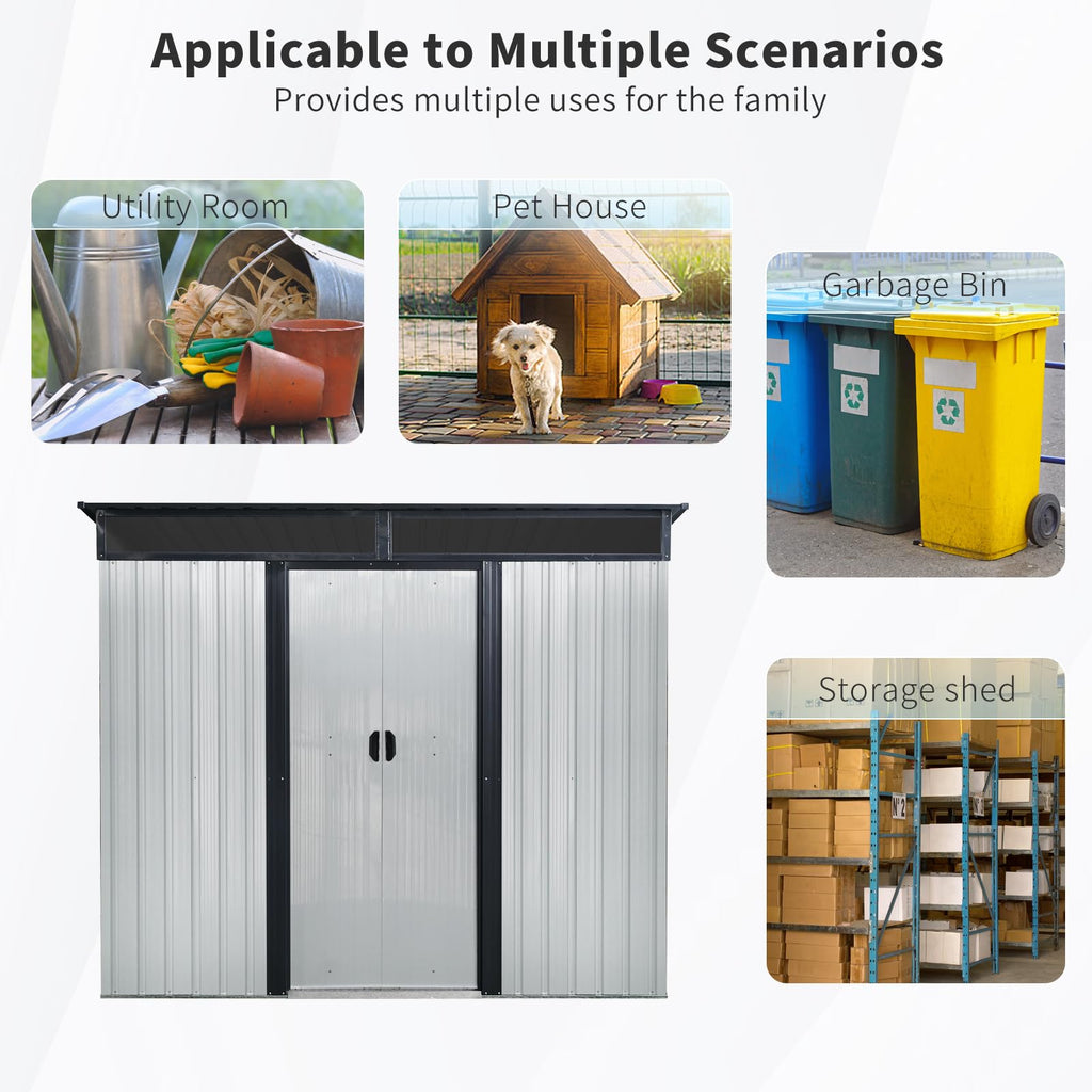 8 x 6 FT Metal Storage Shed with Lockable Sliding Doors E47038