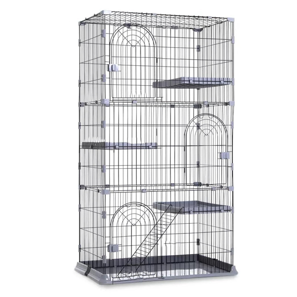 3/4-Tier Wire Cat Cage Playpen Kennel with Hammock I758903