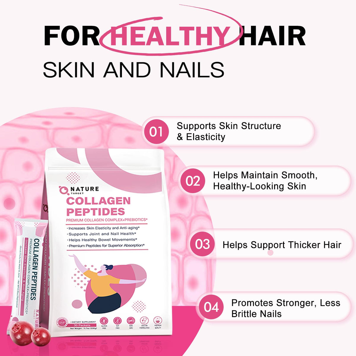 Multi Collagen Peptides Powder, 30 Stick Packs F39728