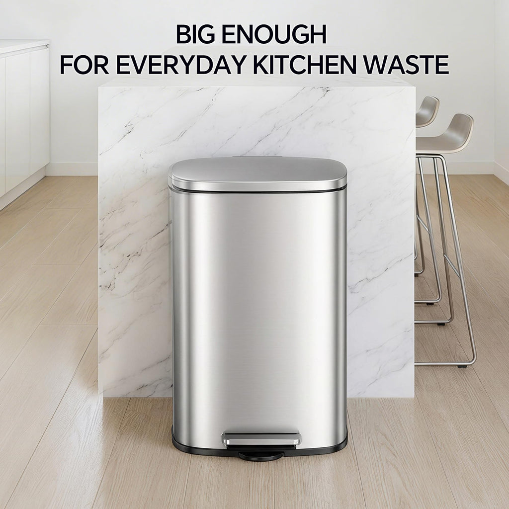 13 Gallon and 1.6 Gallon Stainless Steel Trash Can Set with Lid and Step-on Pedal N14914