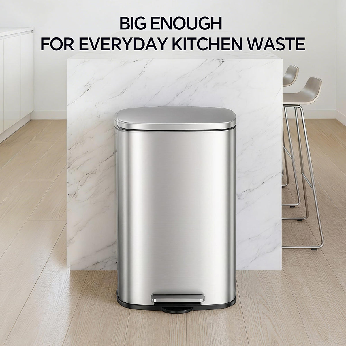 13 Gallon and 1.6 Gallon Stainless Steel Trash Can Set with Lid and Step-on Pedal N14914