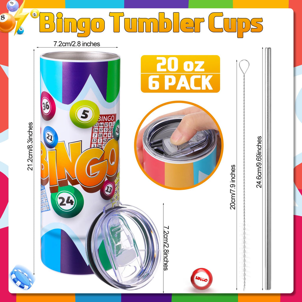 6 Packs 20 oz Bingo Tumbler Cups W31225