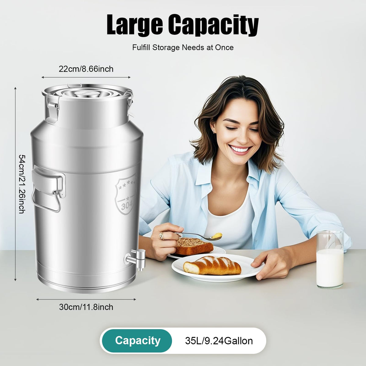 35L Stainless Steel Milk Can with Faucet B180110